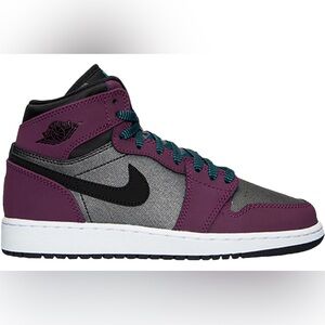 Air Jordan 1 Retro High GG 'Mulberry' Dark Gray w/Blue Lagoon Laces Size 7Y